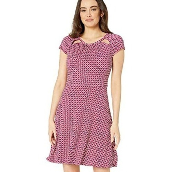 Michael Kors Dresses & Skirts - Michael Kors Womens Pink Purple Geometric Cutout Cap Sleeve Fit Flare Dress M